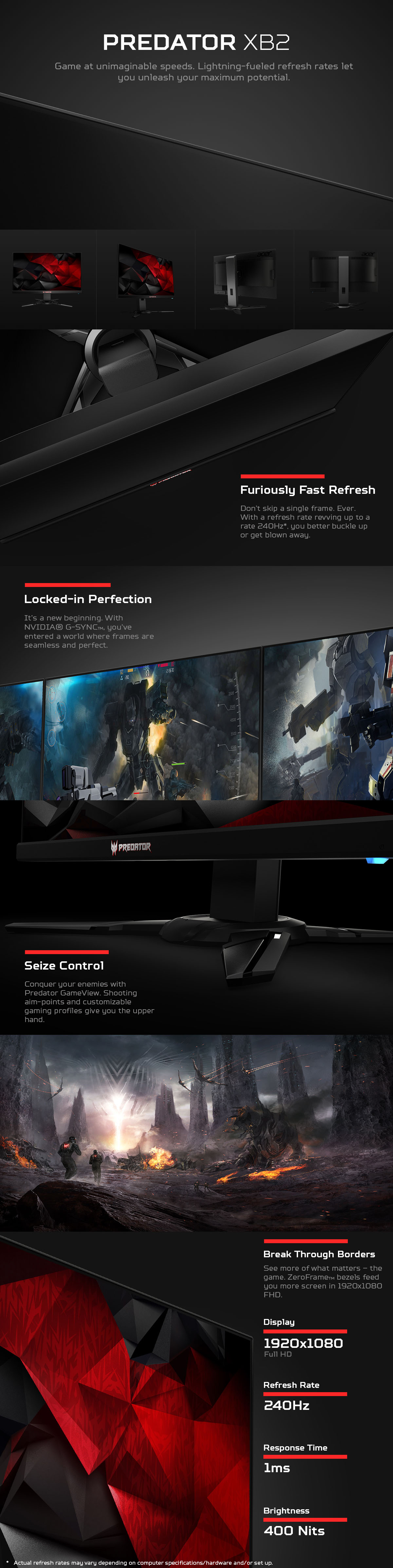 Acer Predator Xb 27 Gaming Monitor G Sync 19x1080 1ms 240hz With Dp